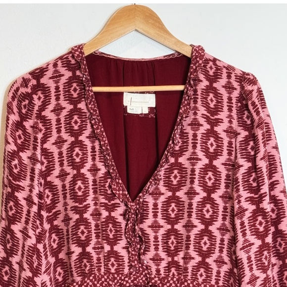 Anthropologie Dress Long Sleeve Tiered Skirt V-Neck Mini Knee Length Loose Fit L - Picture 6 of 15